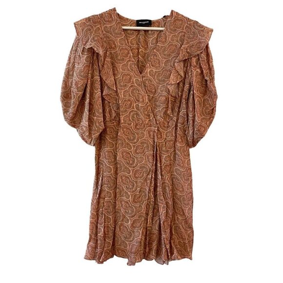NEW THE KOOPLES Mini Silk Dress Paisley Lurex V-Neck Puff Sleeve Wrap Size 4 XL - Picture 3 of 12